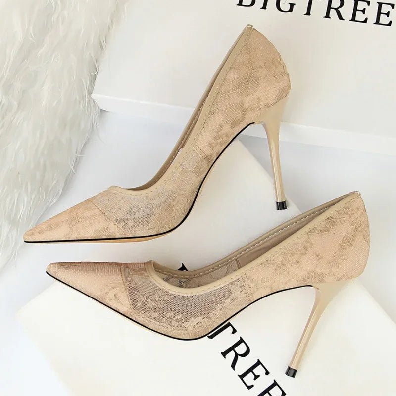 Mesh & Lace Pointed-Toe Bridal Stilettos - Luzilly Bridal & Apparel