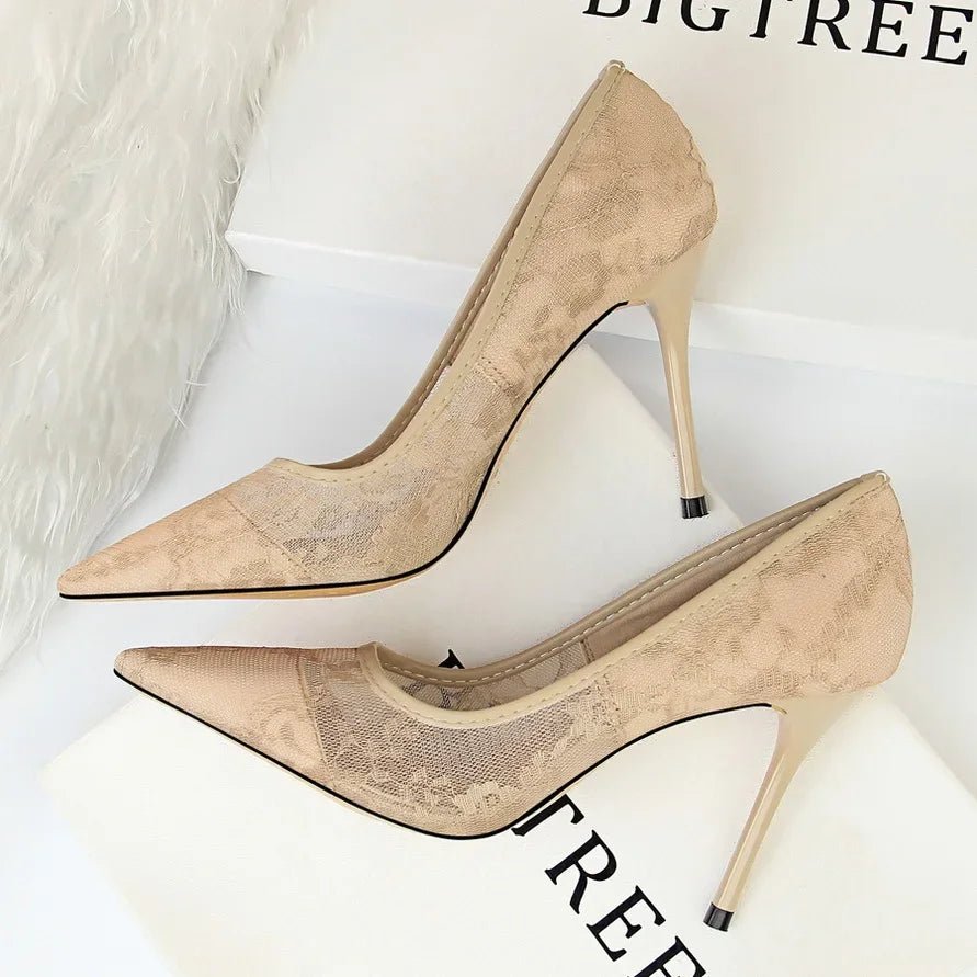 Mesh & Lace Pointed-Toe Bridal Stilettos - Luzilly Bridal & Apparel