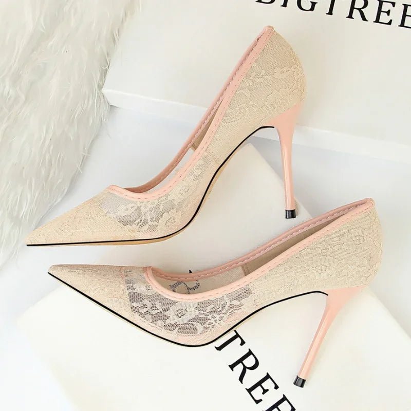 Mesh & Lace Pointed-Toe Bridal Stilettos - Luzilly Bridal & Apparel