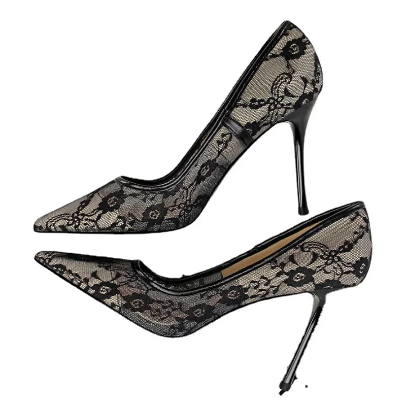 Mesh & Lace Pointed-Toe Bridal Stilettos - Luzilly Bridal & Apparel