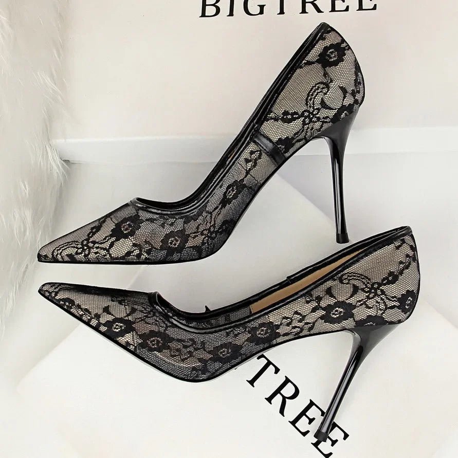 Mesh & Lace Pointed-Toe Bridal Stilettos - Luzilly Bridal & Apparel