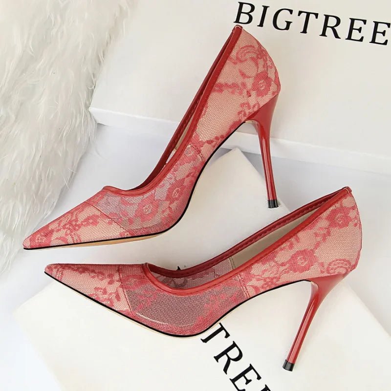 Mesh & Lace Pointed-Toe Bridal Stilettos - Luzilly Bridal & Apparel
