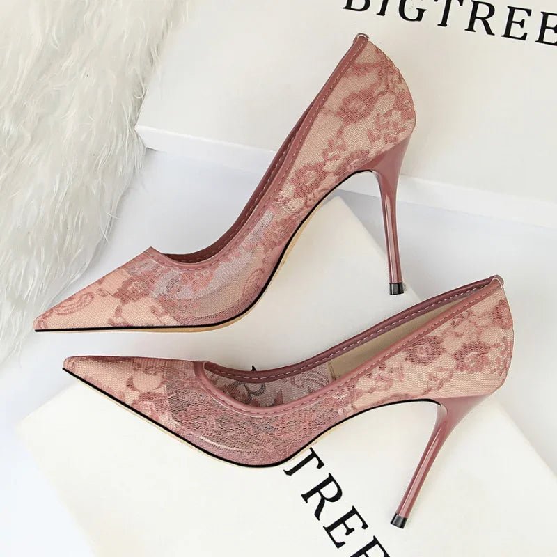 Mesh & Lace Pointed-Toe Bridal Stilettos - Luzilly Bridal & Apparel