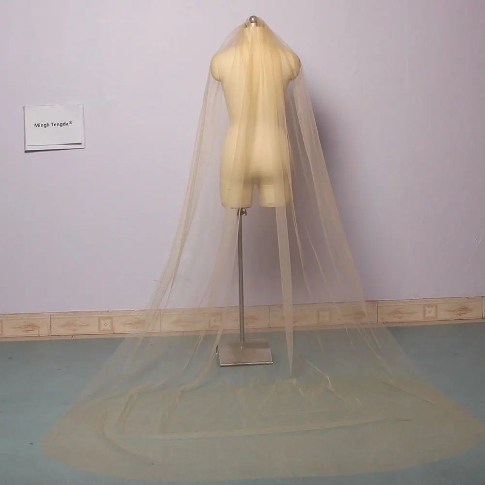 Mingli Tengda Sky Blue Bridal Veil Long Cut Edge Double Layer 3 Meters Long Wedding Veil Elegant Lady Cathedral Veil Dusty Rose - Luzilly Bridal & Apparel