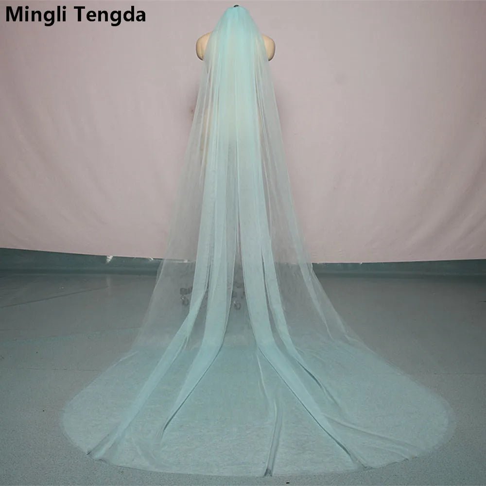 Mingli Tengda Sky Blue Bridal Veil Long Cut Edge Double Layer 3 Meters Long Wedding Veil Elegant Lady Cathedral Veil Dusty Rose - Luzilly Bridal & Apparel