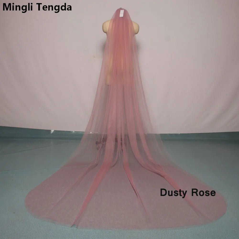 Mingli Tengda Sky Blue Bridal Veil Long Cut Edge Double Layer 3 Meters Long Wedding Veil Elegant Lady Cathedral Veil Dusty Rose - Luzilly Bridal & Apparel