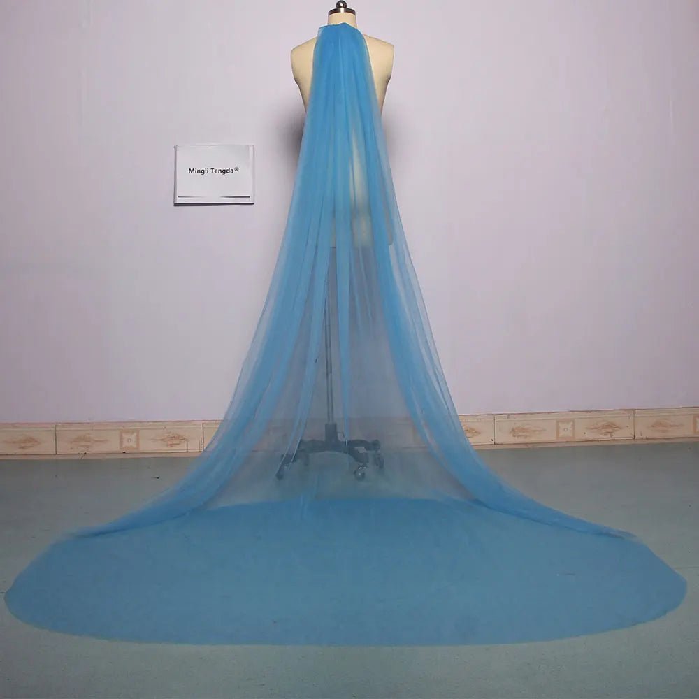 Mingli Tengda Sky Blue Bridal Veil Long Cut Edge Double Layer 3 Meters Long Wedding Veil Elegant Lady Cathedral Veil Dusty Rose - Luzilly Bridal & Apparel