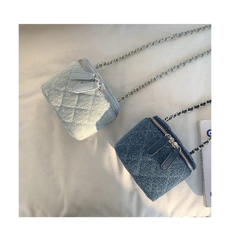 Mini Denim Crossbody Bags for Women | Lingge Chains Shoulder Bag & Fashion Brands Box Bag (Lipstick Coins Purses & Handbags) - Luzilly Bridal & Apparel
