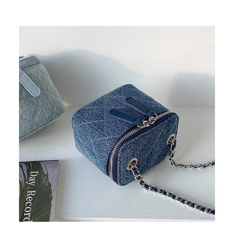 Mini Denim Crossbody Bags for Women | Lingge Chains Shoulder Bag & Fashion Brands Box Bag (Lipstick Coins Purses & Handbags) - Luzilly Bridal & Apparel