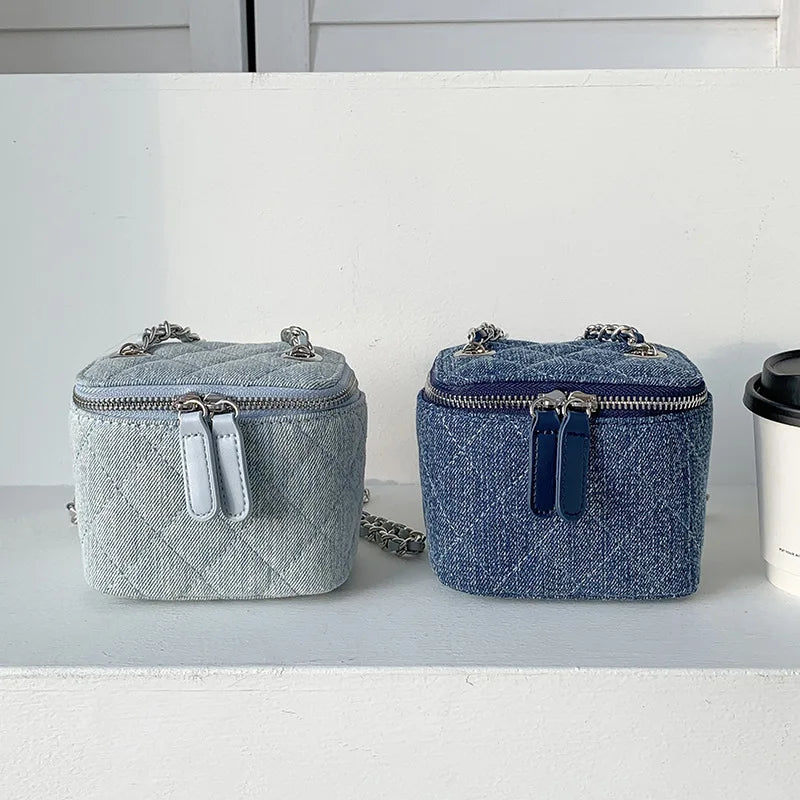Mini Denim Crossbody Bags for Women | Lingge Chains Shoulder Bag & Fashion Brands Box Bag (Lipstick Coins Purses & Handbags) - Luzilly Bridal & Apparel