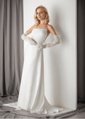 Minimalist Satin Wedding Dress with Delicate Bow Back & Sheer Gloves - Luzilly Bridal & Apparel