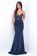 Misha Gown - Navy - Fitted Dress With Open Back - Luzilly Bridal & Apparel