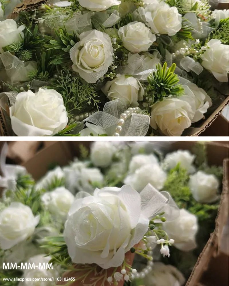 MM Boutonniere And Waist Corsage Set For Wedding for Man Bridegroom Groomsman Silk Flower Decoration Marriage Accessories - Luzilly Bridal & Apparel