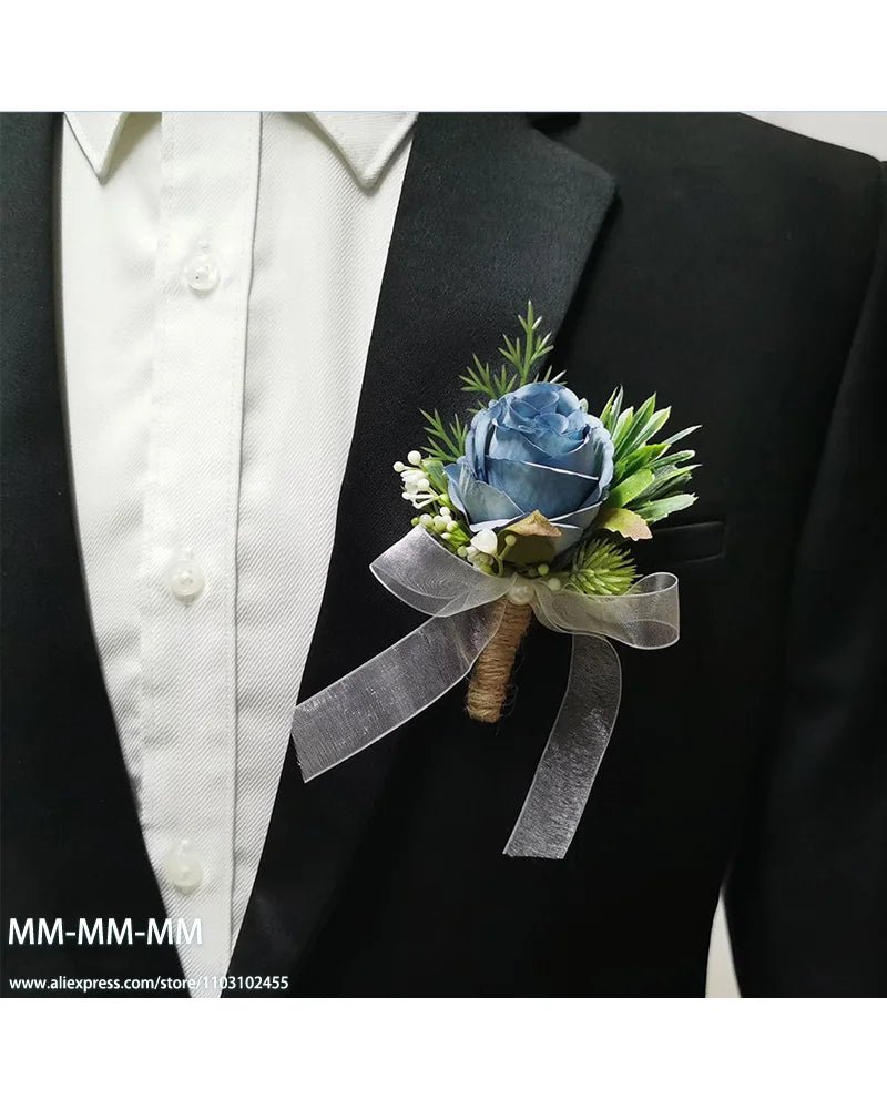 MM Boutonniere And Waist Corsage Set For Wedding for Man Bridegroom Groomsman Silk Flower Decoration Marriage Accessories - Luzilly Bridal & Apparel