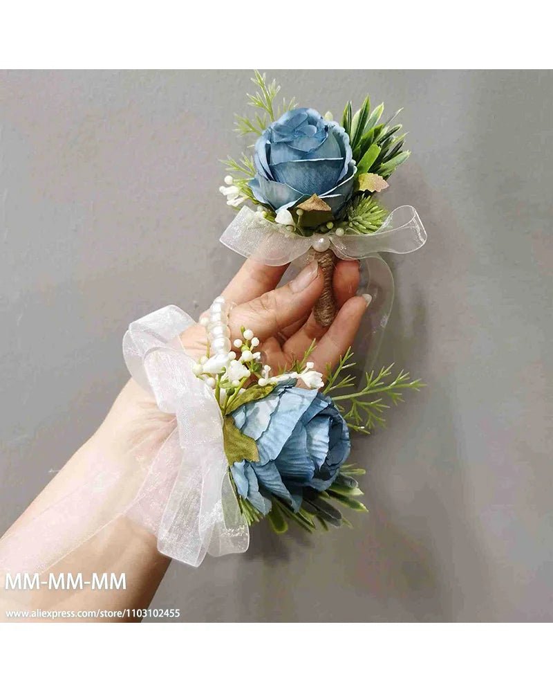 MM Boutonniere And Waist Corsage Set For Wedding for Man Bridegroom Groomsman Silk Flower Decoration Marriage Accessories - Luzilly Bridal & Apparel