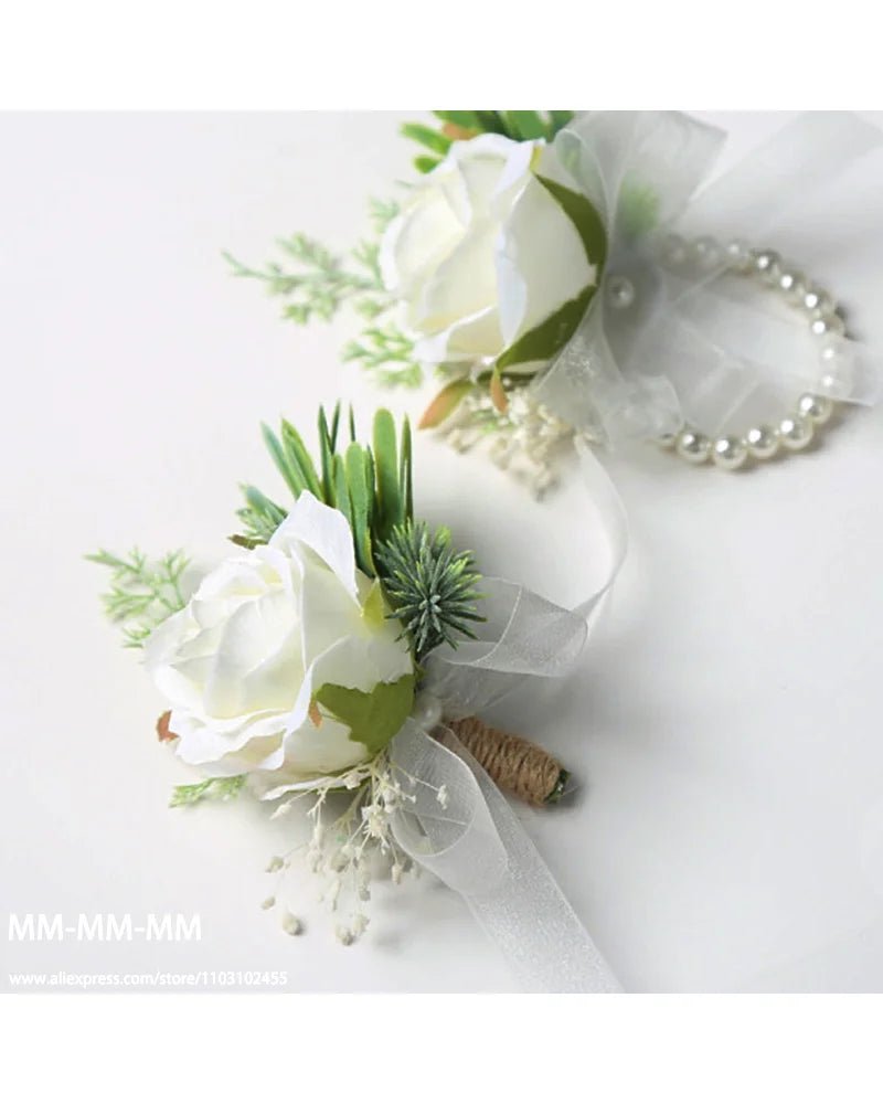 MM Boutonniere And Waist Corsage Set For Wedding for Man Bridegroom Groomsman Silk Flower Decoration Marriage Accessories - Luzilly Bridal & Apparel