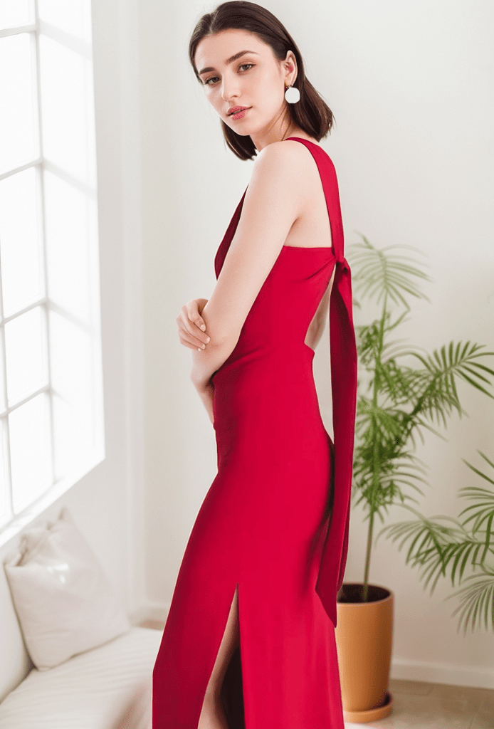 Modern bateau neckline hallowed back pencil skirt Stretchable satin prom dress - Luzilly Bridal & Apparel