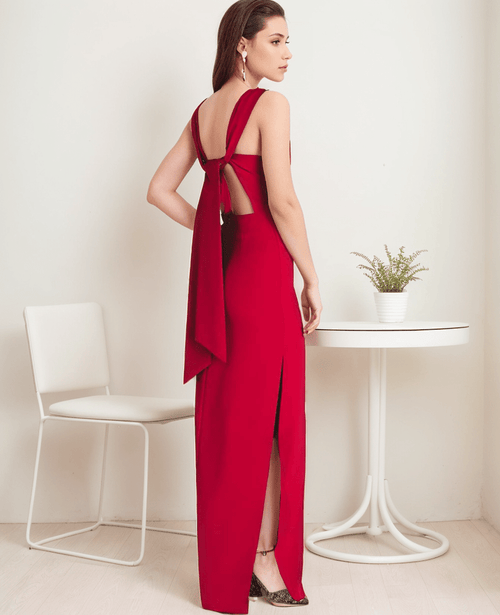 Modern bateau neckline hallowed back pencil skirt Stretchable satin prom dress - Luzilly Bridal & Apparel