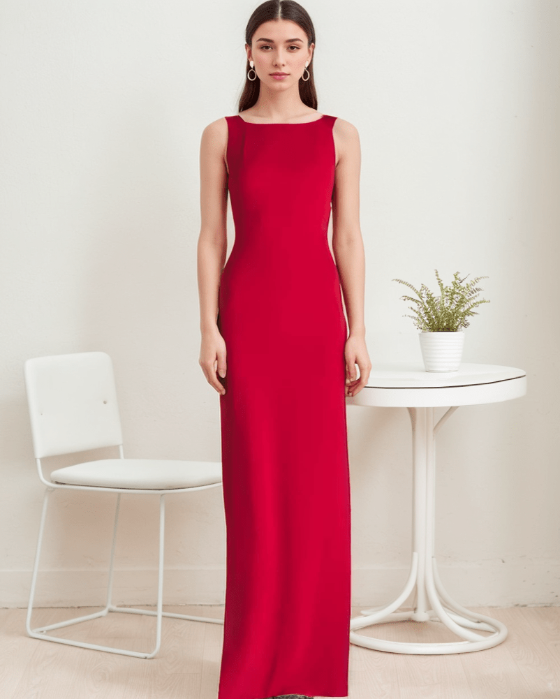 Modern bateau neckline hallowed back pencil skirt Stretchable satin prom dress - Luzilly Bridal & Apparel