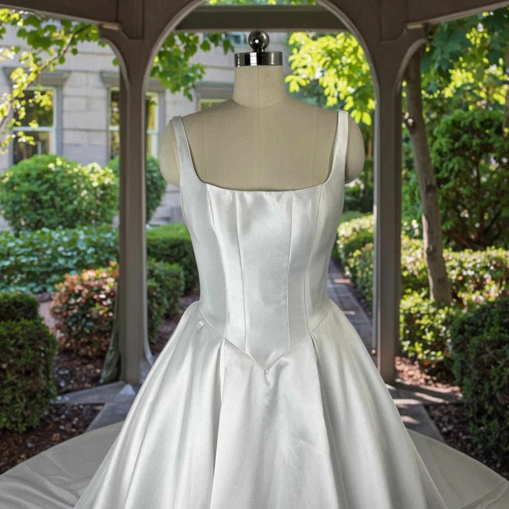 Modern Mikado Satin Ball Gown Wedding Dress with Pockets - Luzilly Bridal & Apparel