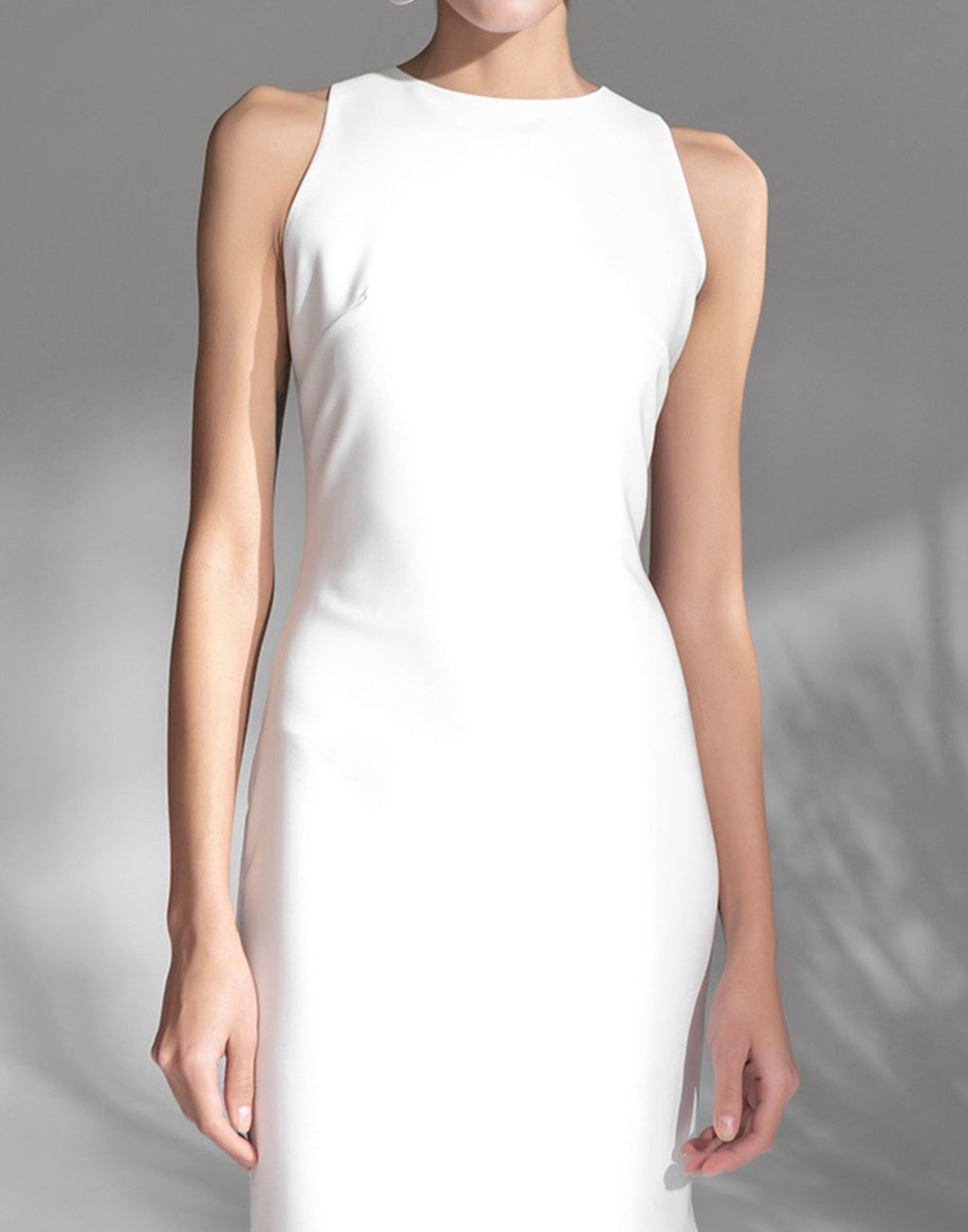 Modern Scoop Neck asymmetrical skirt hem Satin wedding dress little white dress - Luzilly Bridal & Apparel