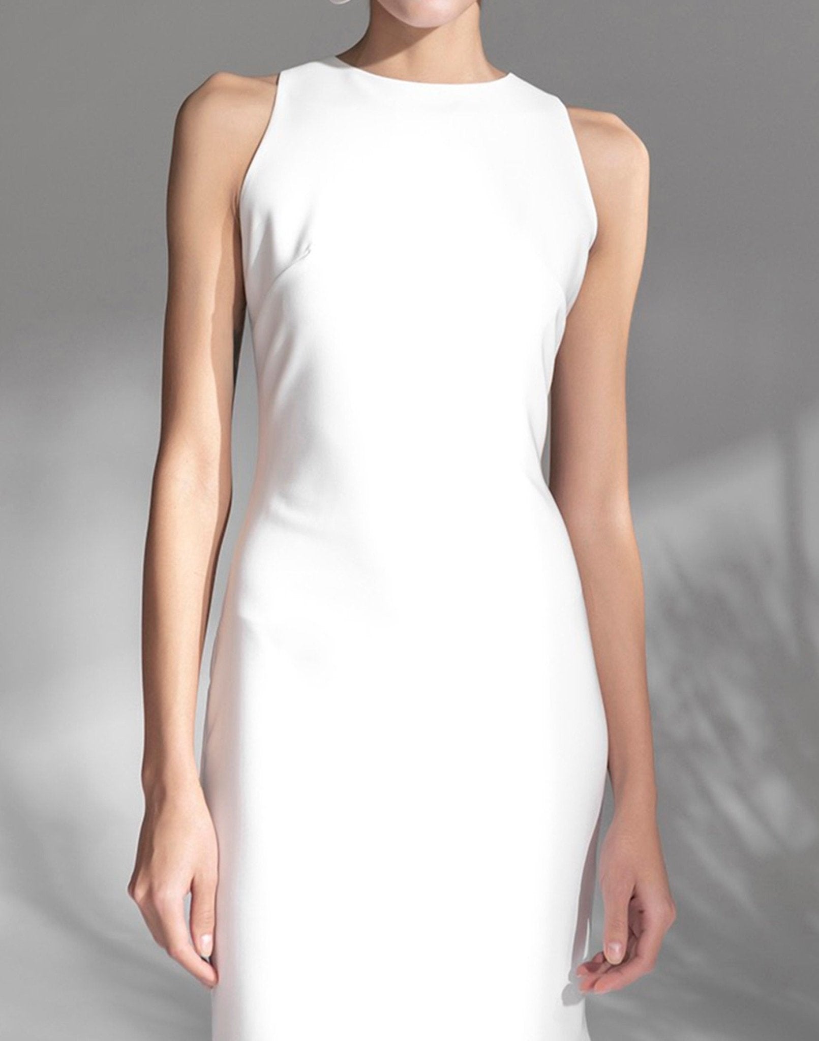 Modern Scoop Neck asymmetrical skirt hem Satin wedding dress little white dress - Luzilly Bridal & Apparel
