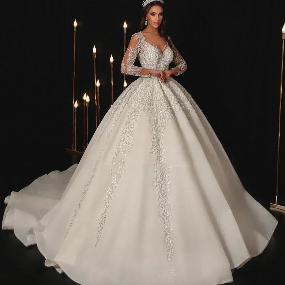 Modern Wedding Dresses A Line Bridal Gowns Lace Appliques Full Sleeves Floor Length Robes Charming Vestidos De Novia Customized - Luzilly Bridal & Apparel