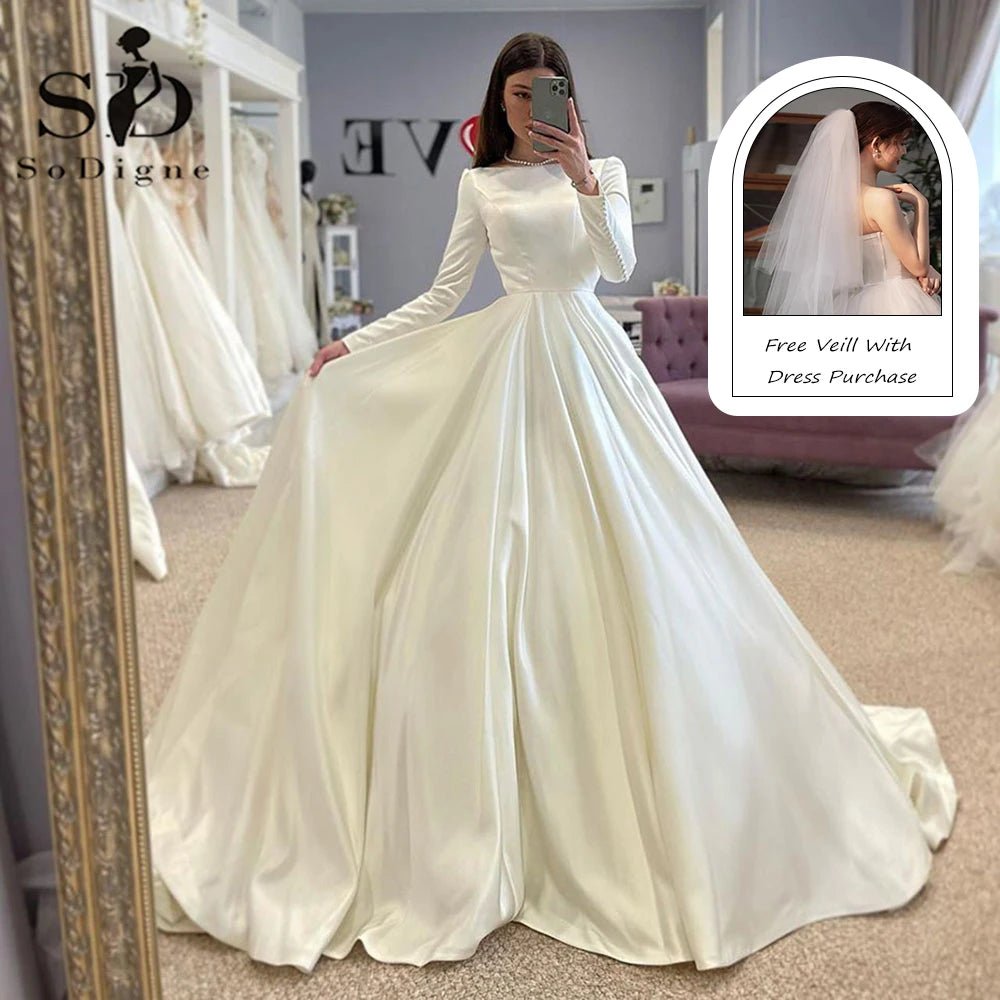 Modest Satin Full-Sleeve Wedding Gown - Luzilly Bridal & Apparel