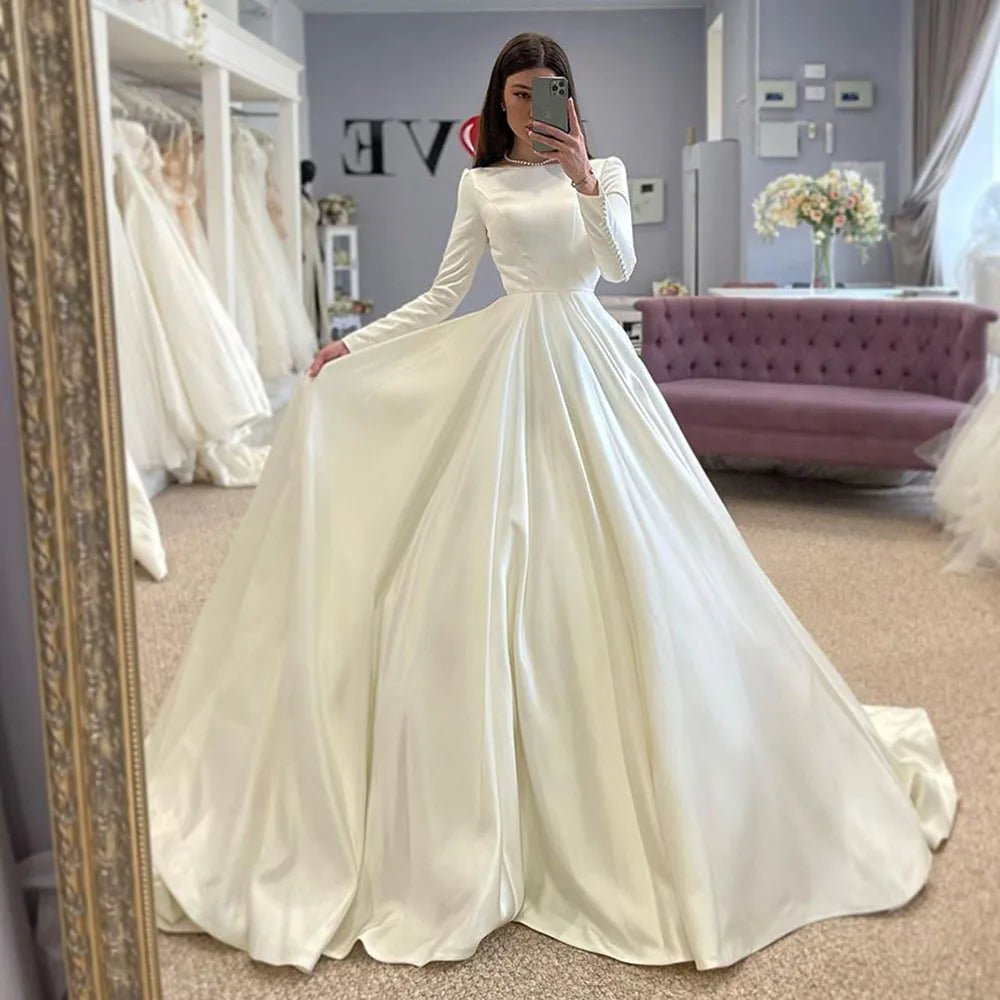 Modest Satin Full-Sleeve Wedding Gown - Luzilly Bridal & Apparel