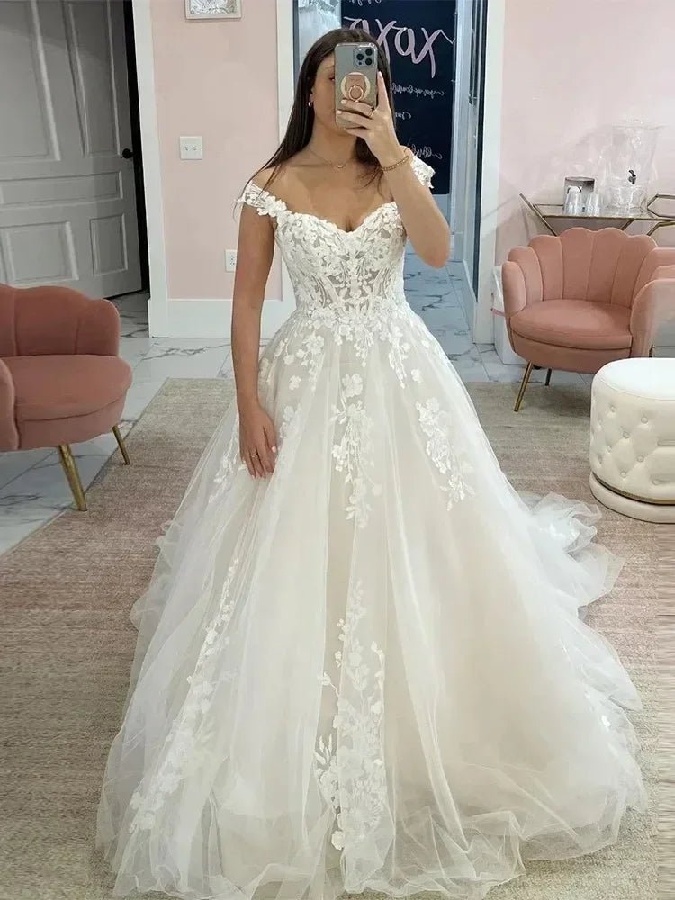 Modest Wedding Dress - Sweetheart Off-Shoulder Lace Gown | Femstylo - Luzilly Bridal & Apparel