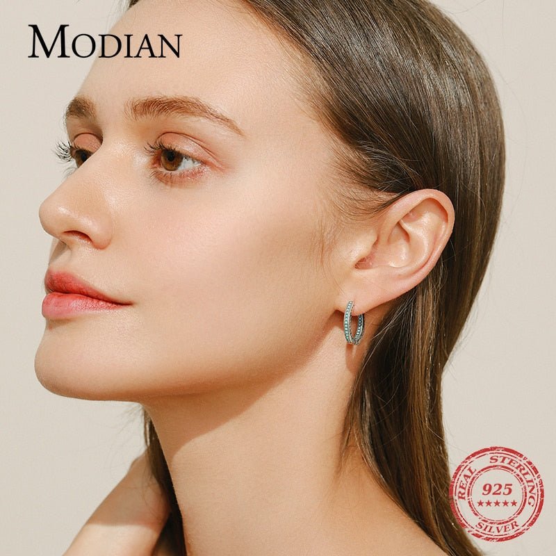 MODIAN Heart To Heart Ear Buckle Pure 925 Sterling Silver Vintage Turquoise Hoop Earrings For Women & Girls Fine Jewelry Gifts - Luzilly Bridal & Apparel