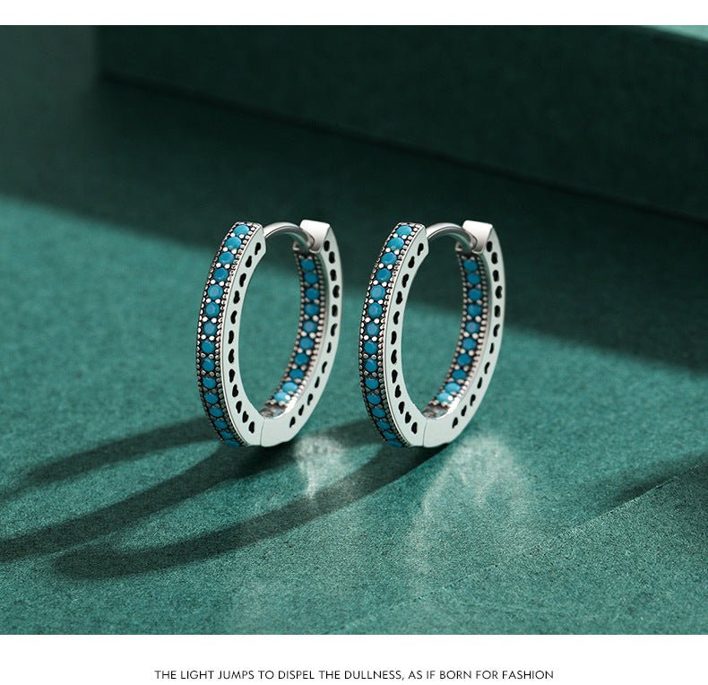 MODIAN Heart To Heart Ear Buckle Pure 925 Sterling Silver Vintage Turquoise Hoop Earrings For Women & Girls Fine Jewelry Gifts - Luzilly Bridal & Apparel