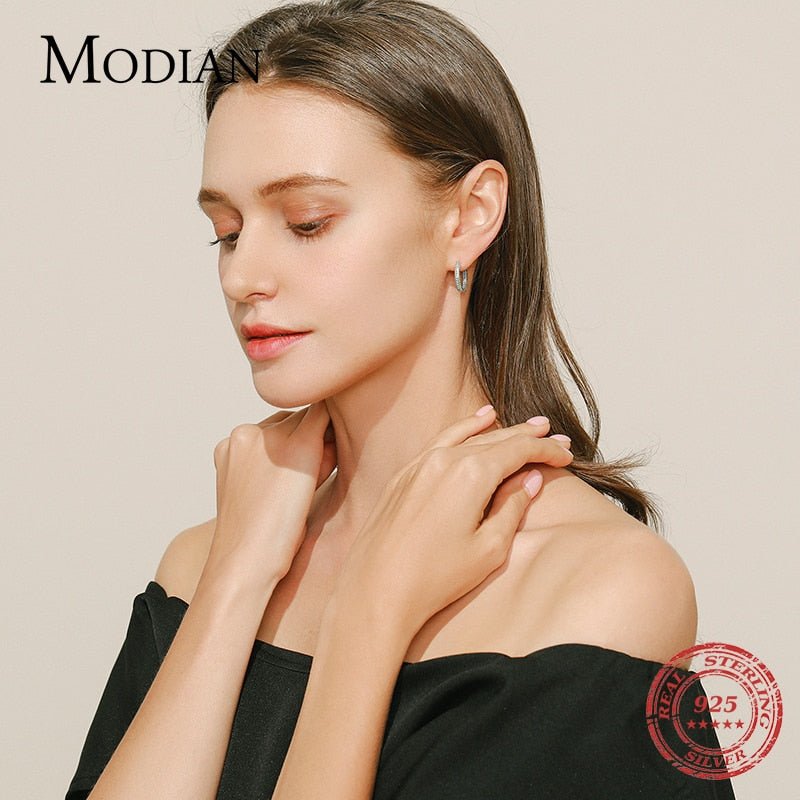 MODIAN Heart To Heart Ear Buckle Pure 925 Sterling Silver Vintage Turquoise Hoop Earrings For Women & Girls Fine Jewelry Gifts - Luzilly Bridal & Apparel
