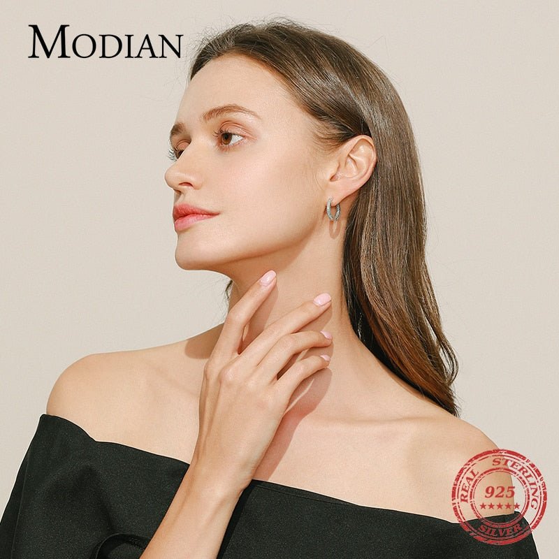 MODIAN Heart To Heart Ear Buckle Pure 925 Sterling Silver Vintage Turquoise Hoop Earrings For Women & Girls Fine Jewelry Gifts - Luzilly Bridal & Apparel