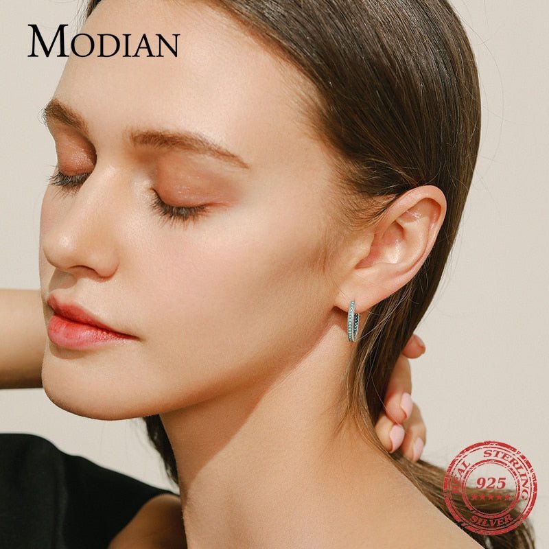 MODIAN Heart To Heart Ear Buckle Pure 925 Sterling Silver Vintage Turquoise Hoop Earrings For Women & Girls Fine Jewelry Gifts - Luzilly Bridal & Apparel