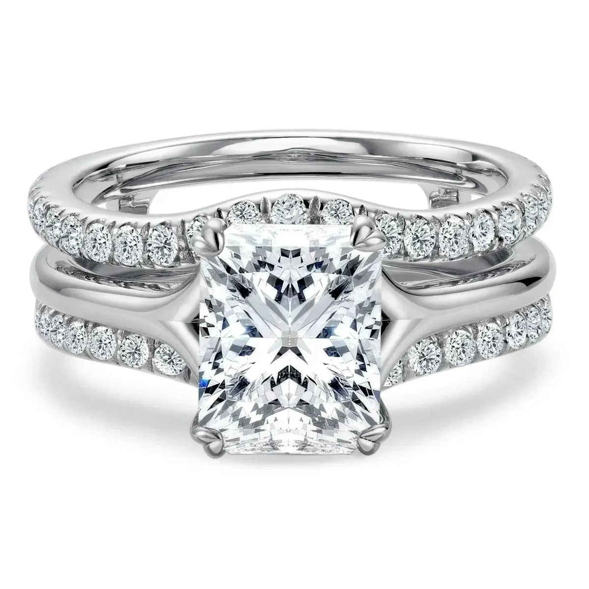 Moissanite Wedding Ring Set - 4.05cttw Radiant Cut - Luzilly Bridal & Apparel