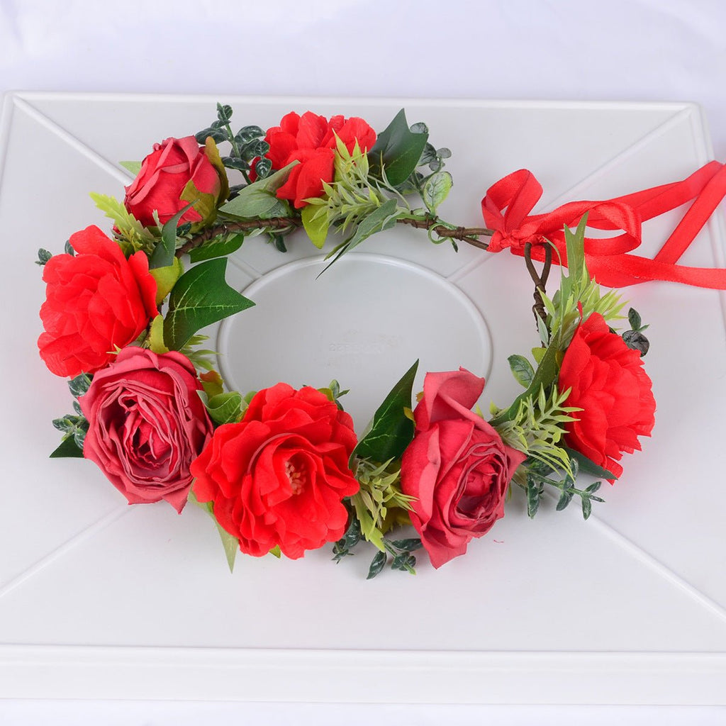 Mori bride sweet flower hair band hair accessories simulation red rose with makeup modeling photography photo trip wreath - Luzilly Bridal & Apparel
