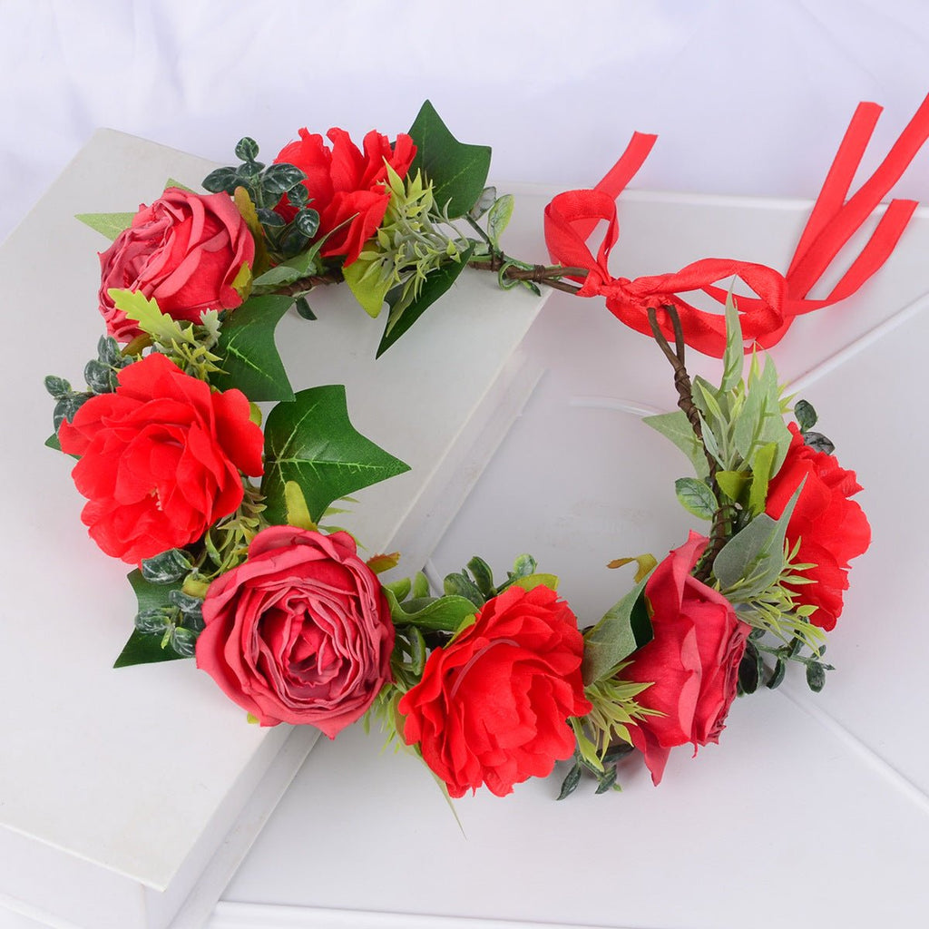 Mori bride sweet flower hair band hair accessories simulation red rose with makeup modeling photography photo trip wreath - Luzilly Bridal & Apparel