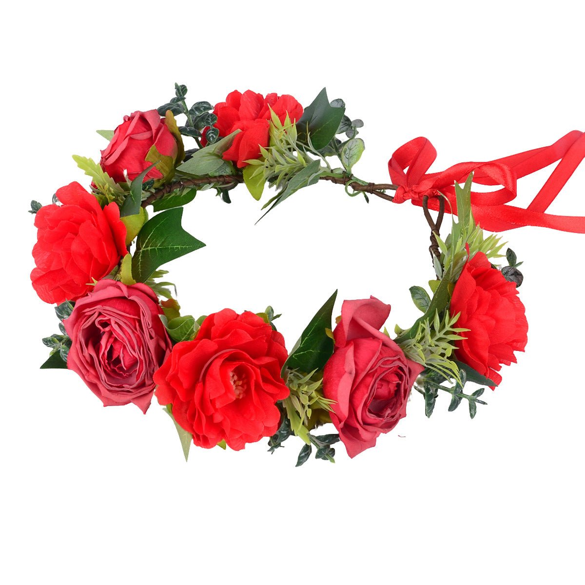 Mori bride sweet flower hair band hair accessories simulation red rose with makeup modeling photography photo trip wreath - Luzilly Bridal & Apparel