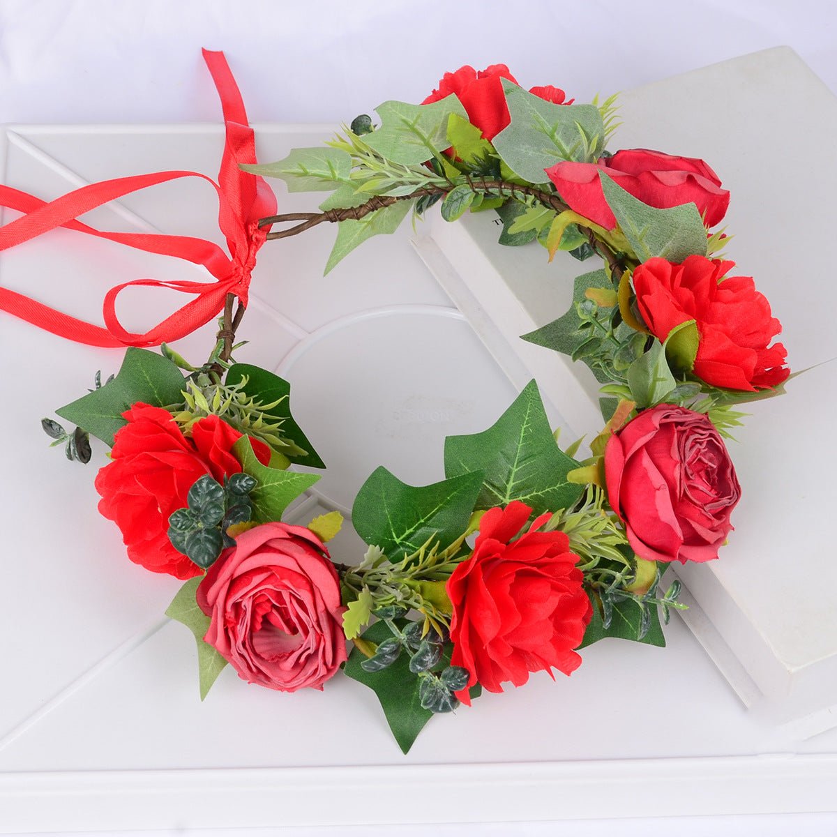 Mori bride sweet flower hair band hair accessories simulation red rose with makeup modeling photography photo trip wreath - Luzilly Bridal & Apparel