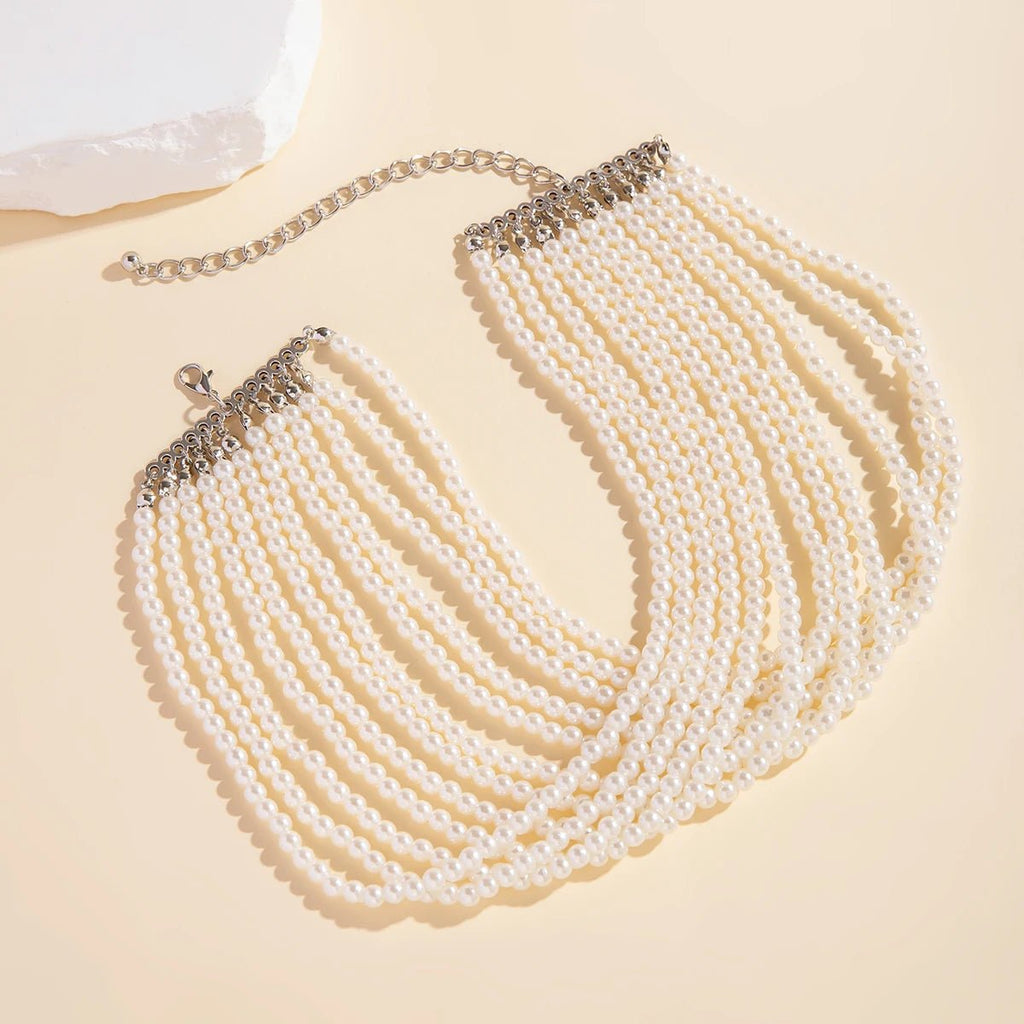 Multilayer Elegant Imitation Pearl Chunky Beads Chain Necklace for Women Wedding Bridal Goth Clavicle Choker Neck Accessories - Luzilly Bridal & Apparel