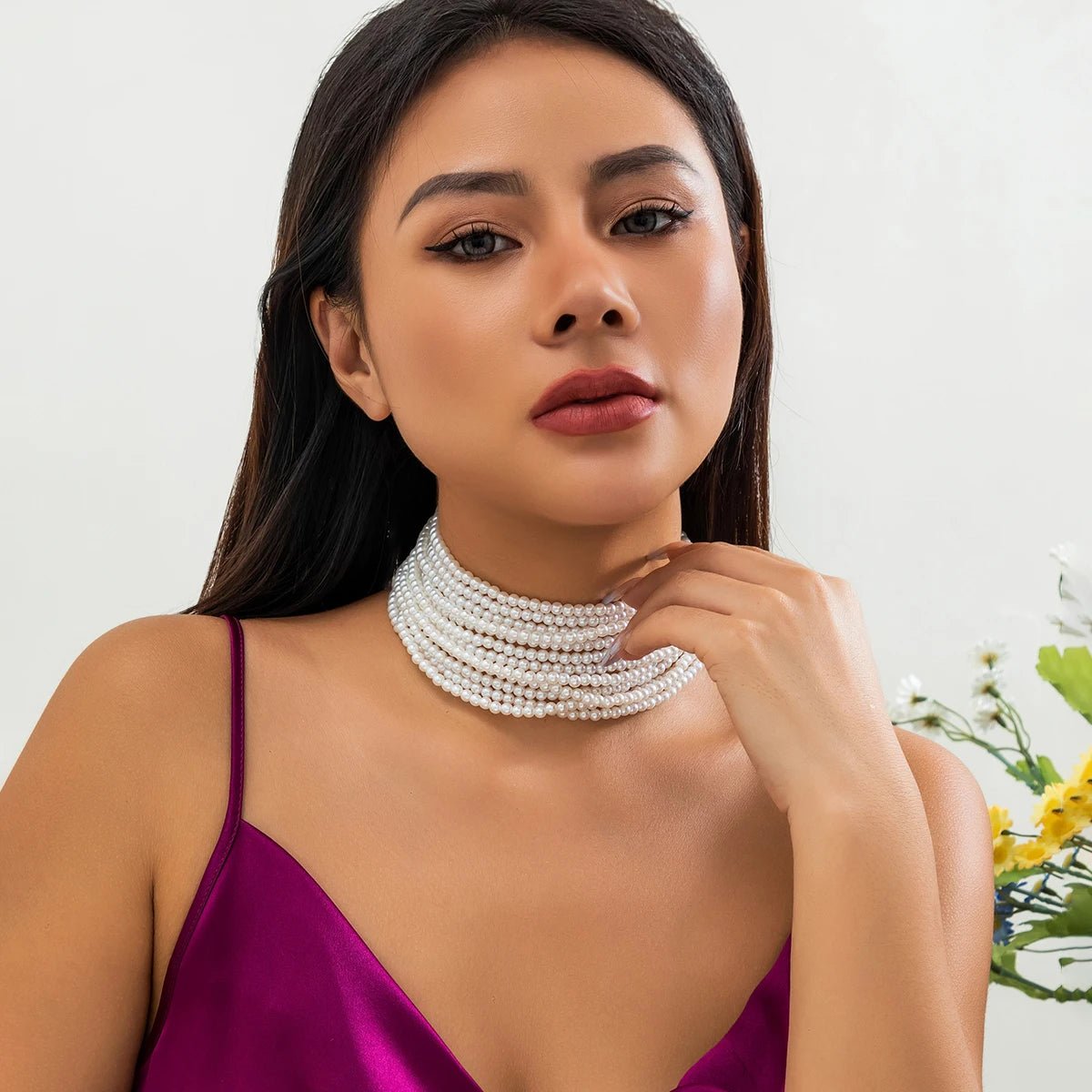 Multilayer Elegant Imitation Pearl Chunky Beads Chain Necklace for Women Wedding Bridal Goth Clavicle Choker Neck Accessories - Luzilly Bridal & Apparel