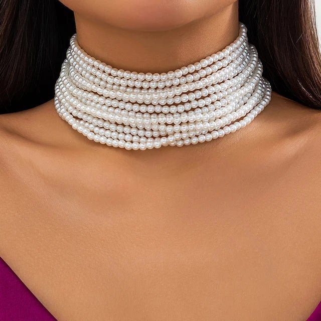 Multilayer Elegant Imitation Pearl Chunky Beads Chain Necklace for Women Wedding Bridal Goth Clavicle Choker Neck Accessories - Luzilly Bridal & Apparel
