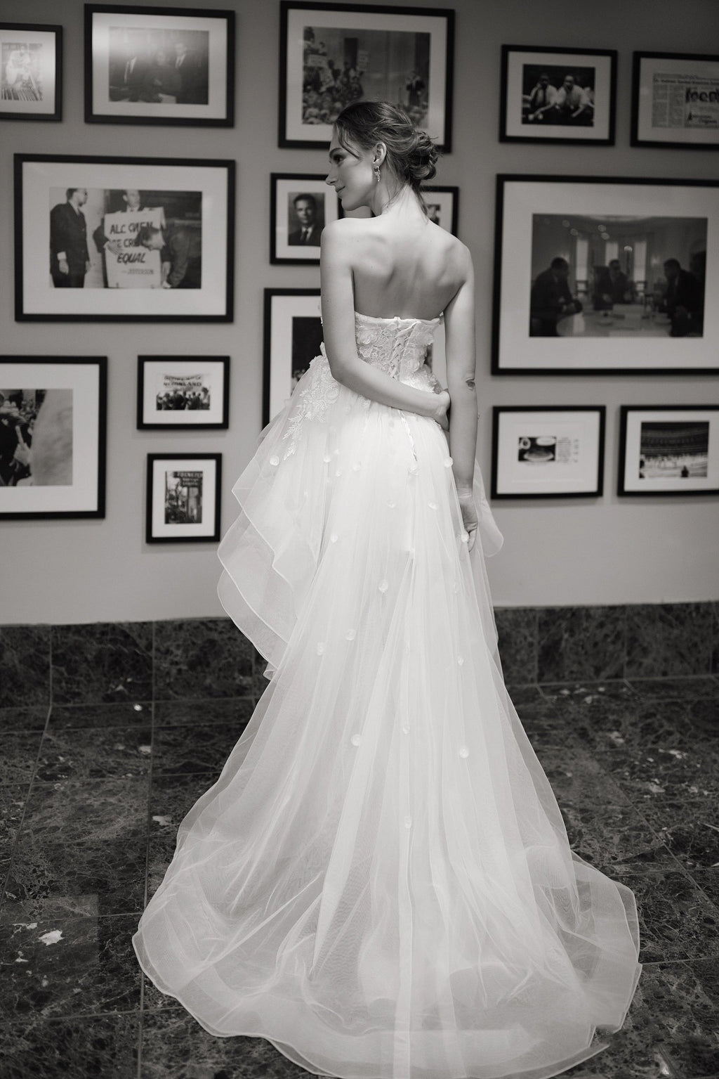 Musa - Strapless 3D Floral Lace Short-long Skirt short white wedding dress with Detachable Sleeves - Luzilly Bridal & Apparel