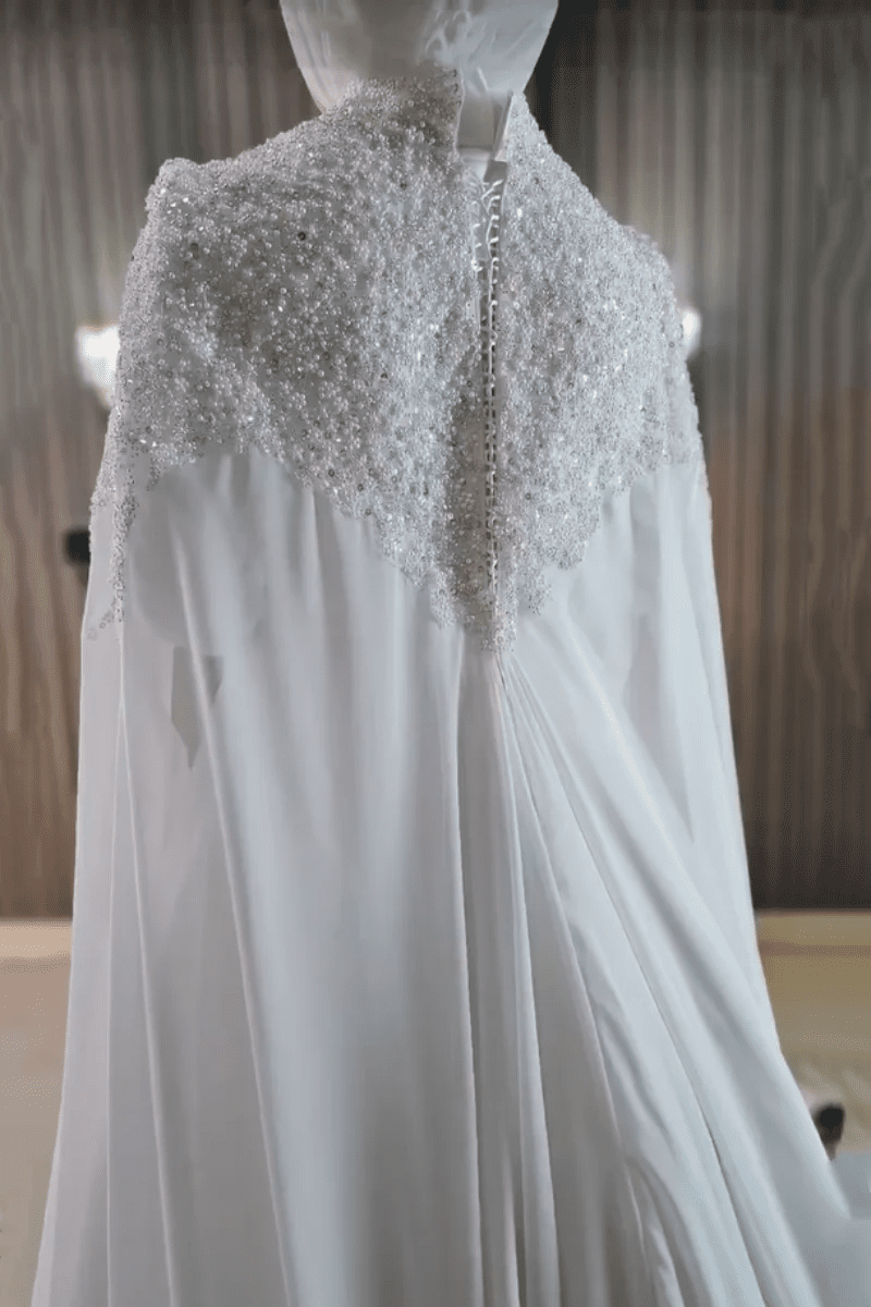 Muslim Long Sleeve Wedding Dress Elegant High Collar Beaded Chiffon A-line Bride Dress Arab Women's Wedding Dress Customized - Luzilly Bridal & Apparel