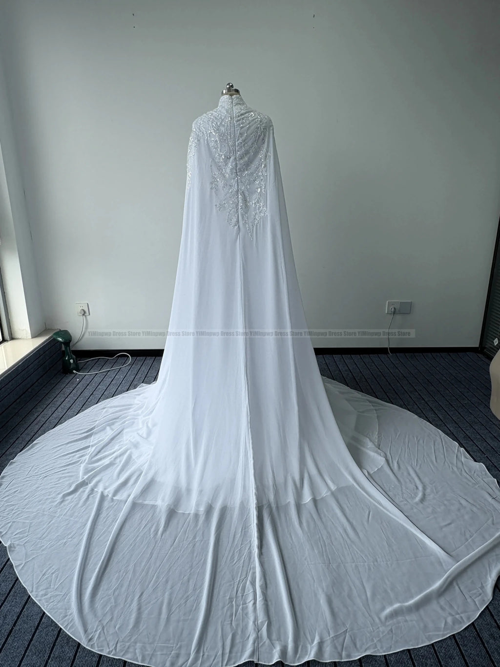 Muslim Wedding Dresses Hijab High Neck Long Sleeve A Line Bride Dress Chiffon Pearls Bridal Gown vestidos de novia Customized - Luzilly Bridal & Apparel