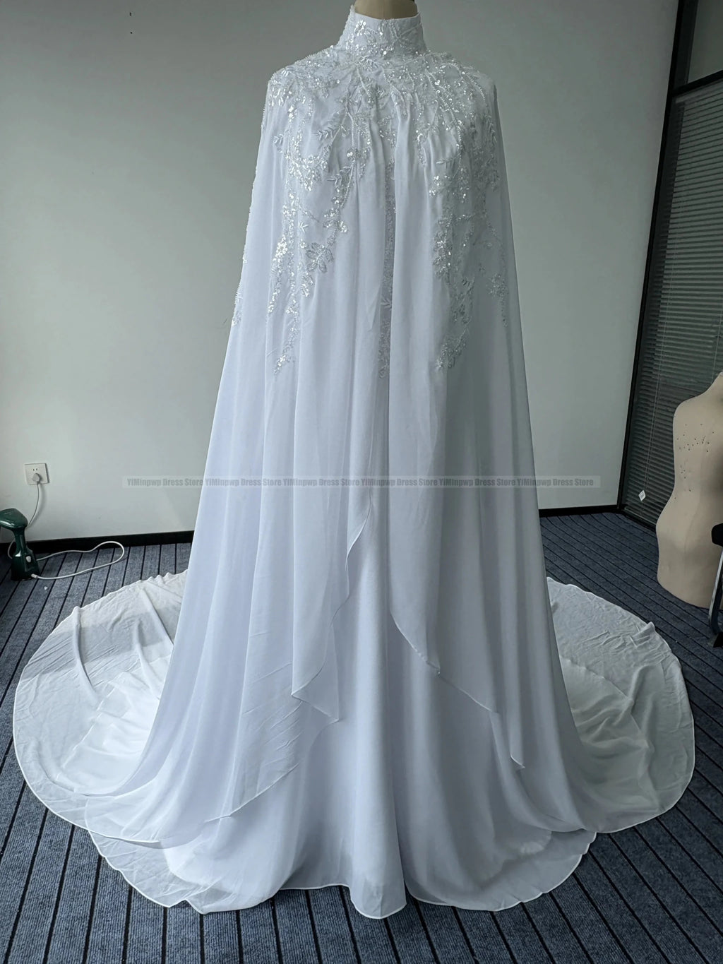 Muslim Wedding Dresses Hijab High Neck Long Sleeve A Line Bride Dress Chiffon Pearls Bridal Gown vestidos de novia Customized - Luzilly Bridal & Apparel