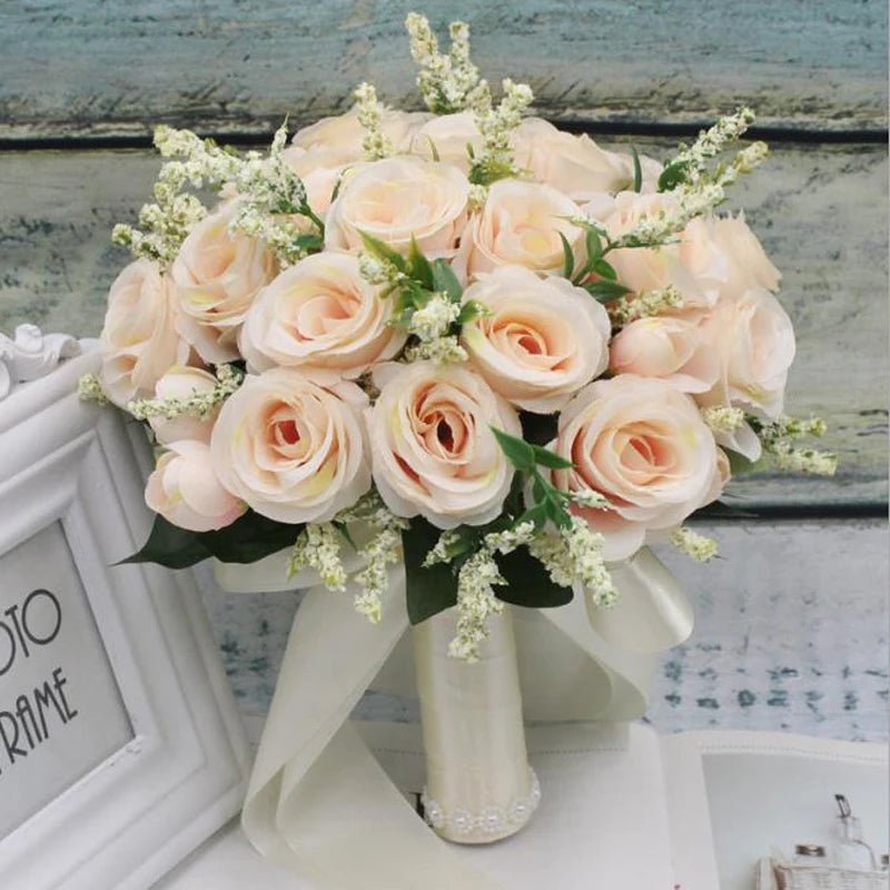 Natural-Look Artificial Rose Wedding Bouquet - Luzilly Bridal & Apparel