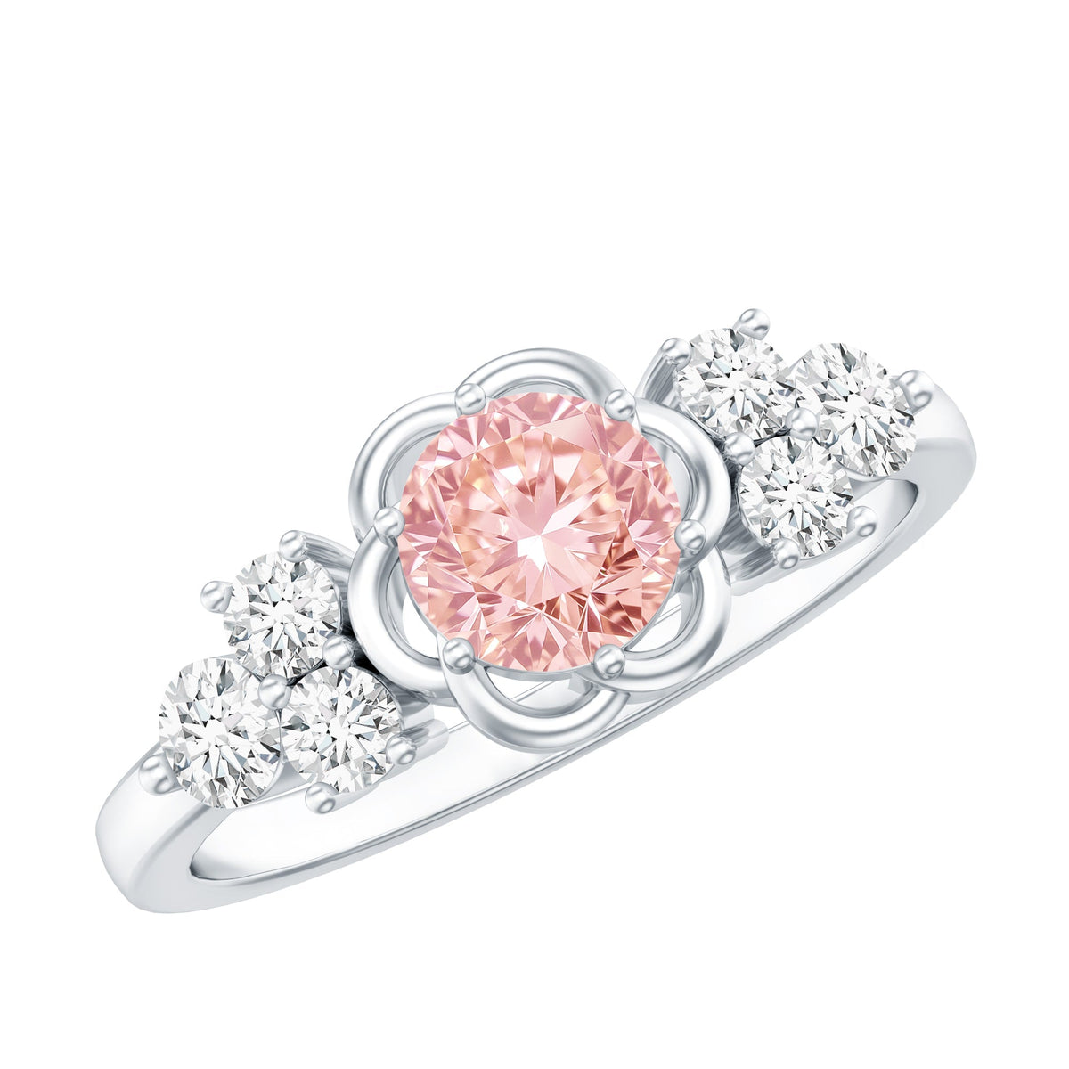 Nature Inspired Lab Grown Pink Diamond Flower Engagement Ring with IGI Certificate - Luzilly Bridal & Apparel