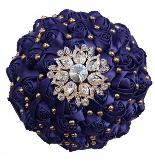 Navy and Champagne Silk Rose Wedding Bouquet - Luzilly Bridal & Apparel